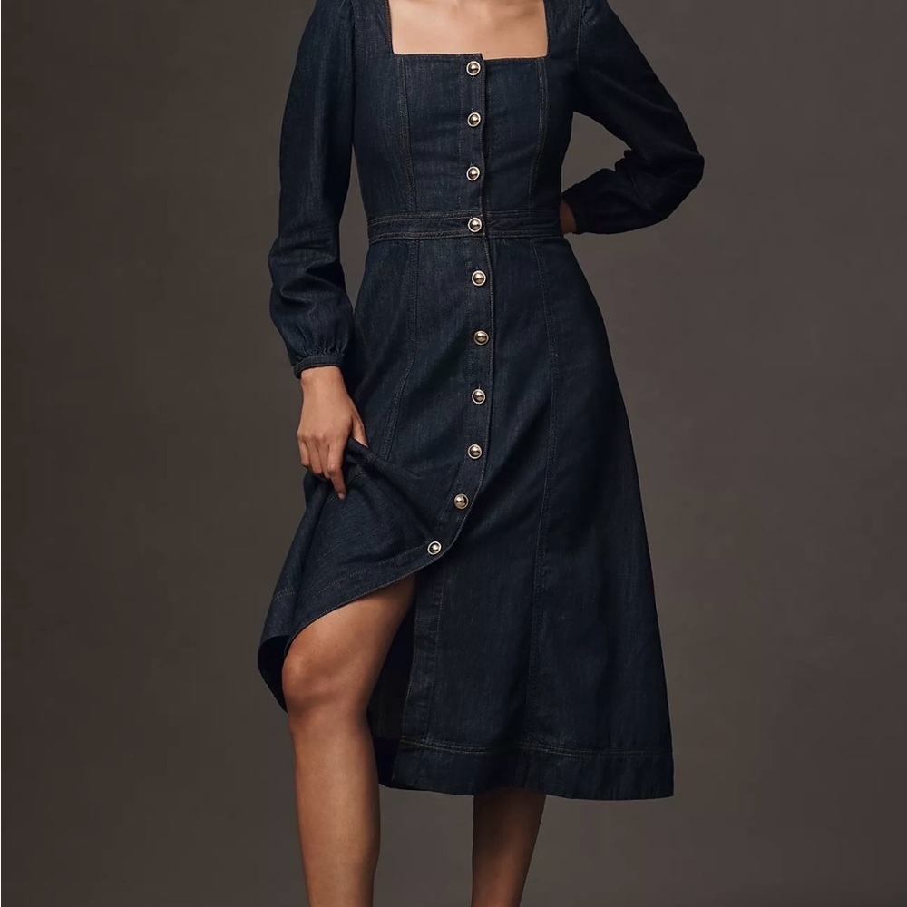 Reformation Blue Buttoned Peplum Dress